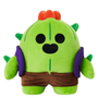 Peluche Spike verte en tissu doux, avec des épines, des fleurs orange sur la tête et un short brun.