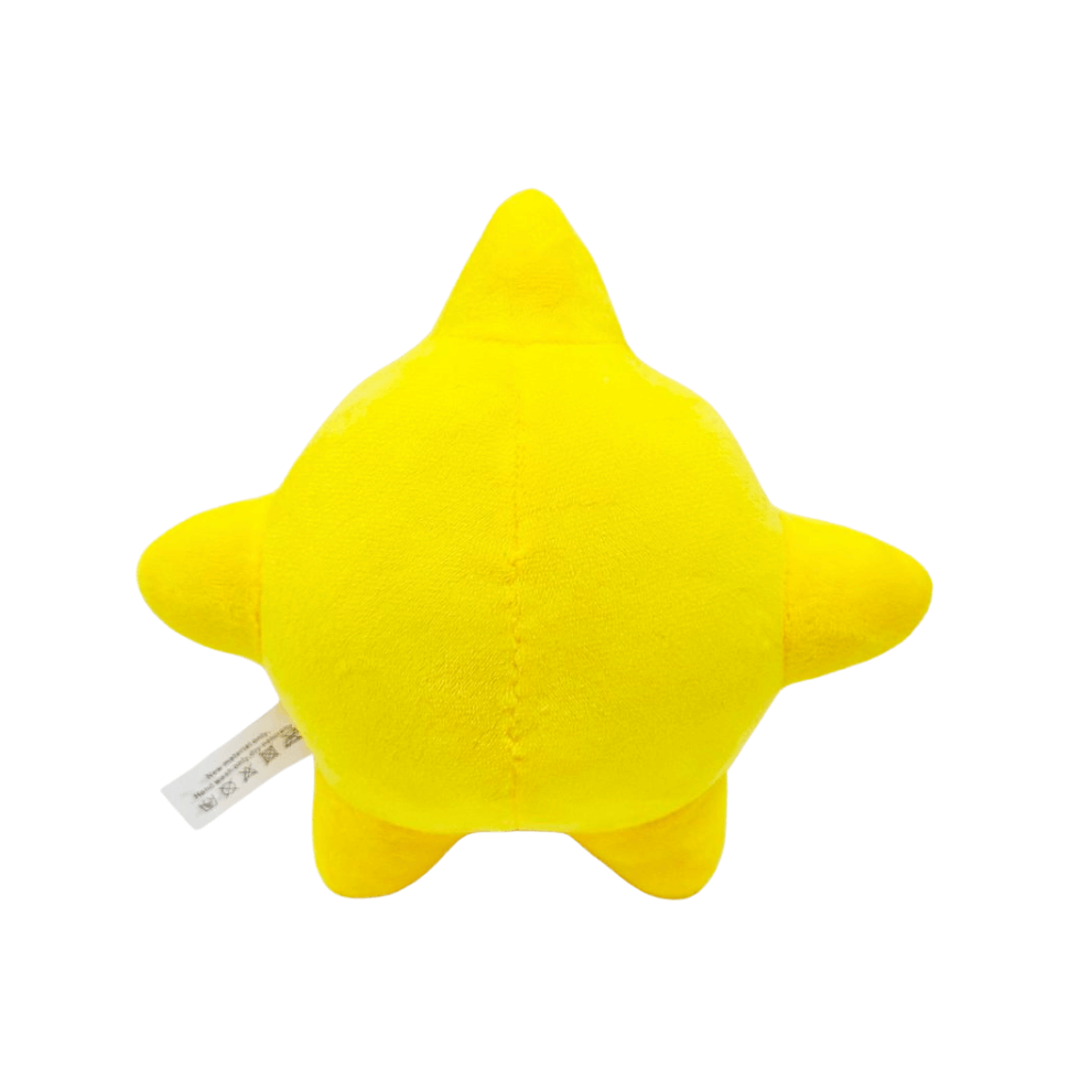 peluche Star jaune en tissu doux, silhouette d’étoile à cinq pointes et sans visage visible