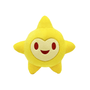 Peluche Star jaune en tissu doux, avec cinq pointes, un visage souriant brodé et des yeux ovales rouges