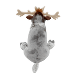 Peluche Sven en tissu gris doux, vue de dos, avec bois beige, oreilles brunes et petite queue.