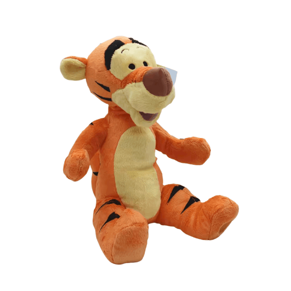 Peluche Tigrou orange et beige en tissu doux, ornée de rayures noires et d’un grand museau brun.