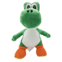 peluche Yoshi verte en tissu doux, avec ventre blanc, grands yeux expressifs et bottes orange