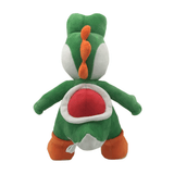 peluche Yoshi verte en tissu doux, avec ventre blanc et rouge, bottes orange et grandes oreilles blanches