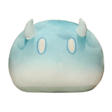 peluches Blob bleu clair et blanc, en tissu doux, avec un corps arrondi, deux cornes et de grands yeux ovales