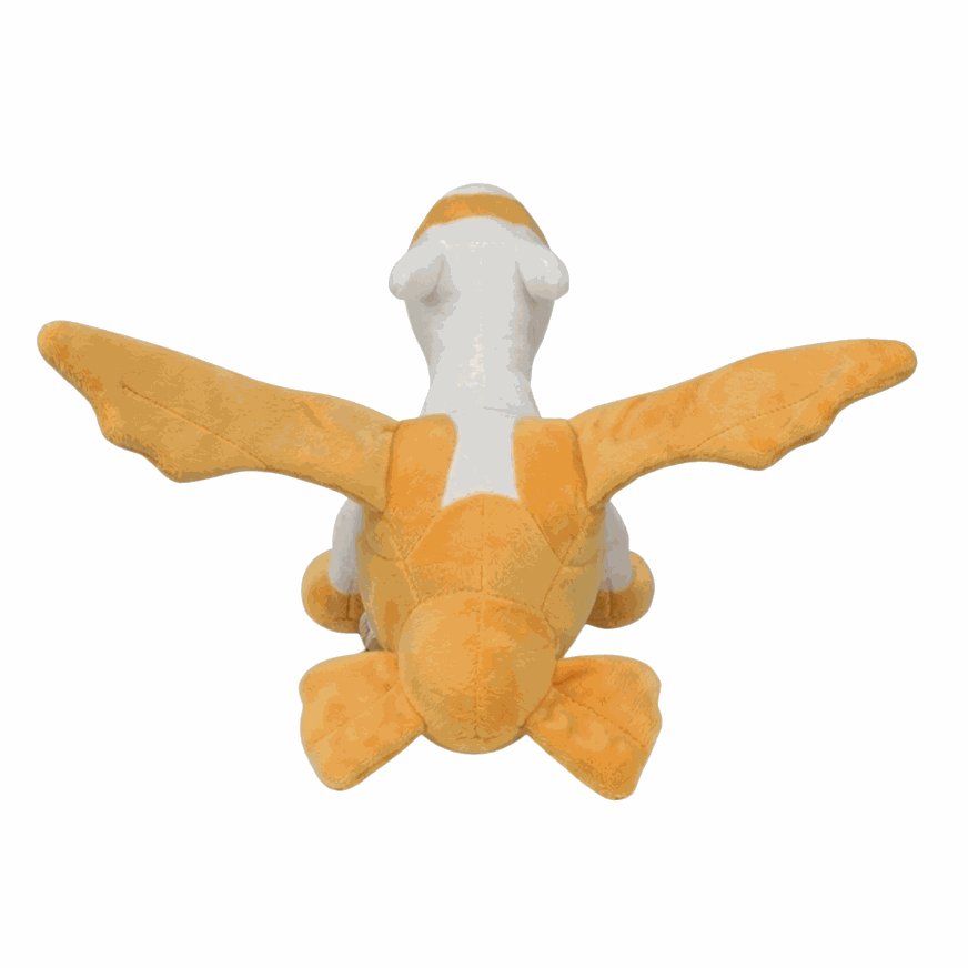 Peluche Peluches Latias Shiny orange et blanche en tissu doux, aux ailes étendues et au corps arrondi