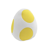 Peluche en forme d’œuf peluches Oeufs Yoshi, blanche avec de grandes taches ovales jaunes et un tissu doux.