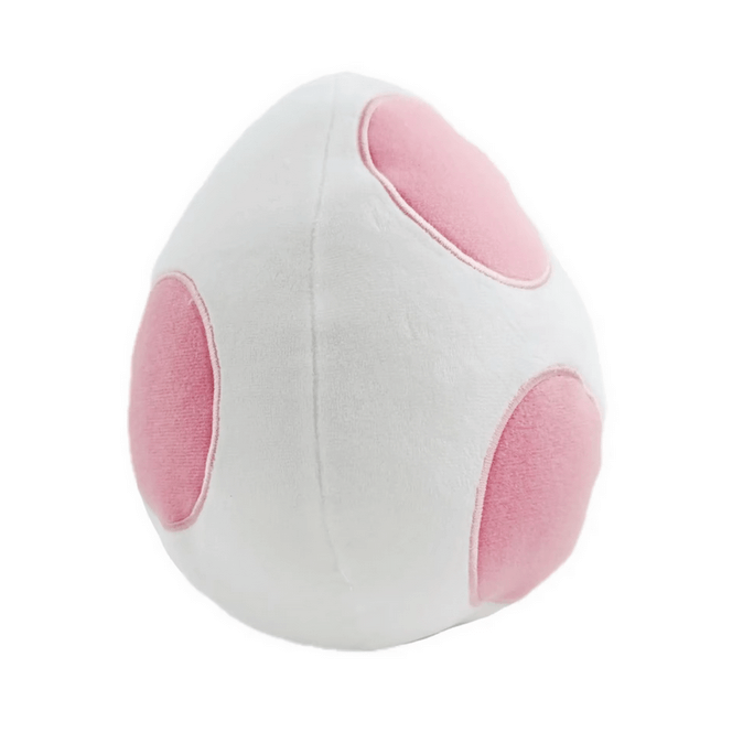 Peluche en forme d’œuf blanc, peluches Oeufs Yoshi avec trois taches ovales roses et une surface douce en tissu.