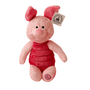 Porcinet peluche rose en tissu doux, avec oreilles dressées, museau rond et vêtement rouge matelassé